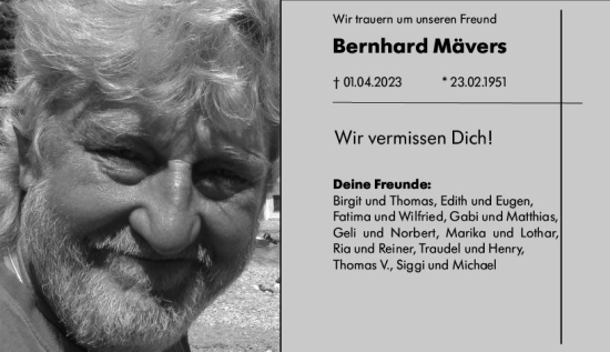 Traueranzeige von Bernhard Mävers von Darmstädter Echo