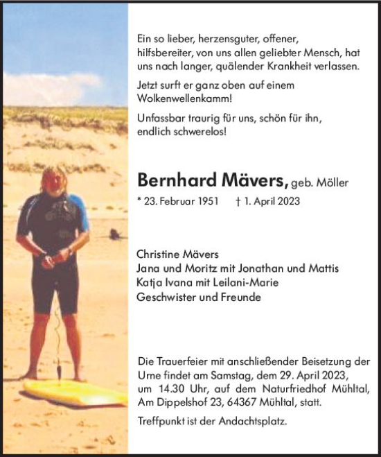 Traueranzeige von Bernhard Mävers von Darmstädter Echo