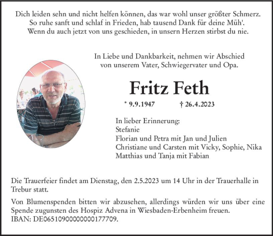 Traueranzeige von Fritz Feth von Rüsselsheimer Echo