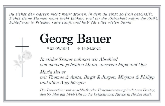 Traueranzeige von Georg Bauer von Odenwälder Echo