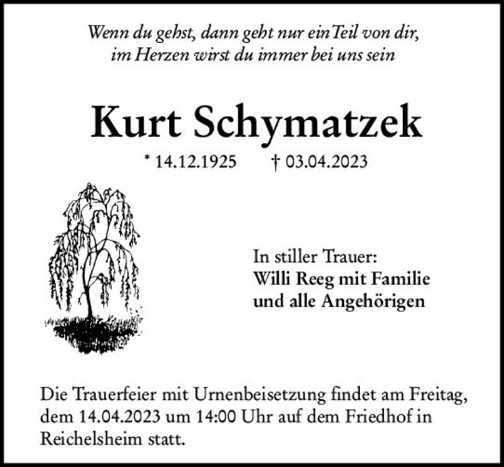  Traueranzeige für Kurt Schymatzek vom 13.04.2023 aus Odenwälder Echo