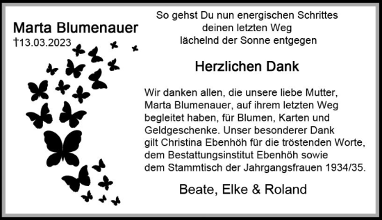 Traueranzeige von Marta Blumenauer von Rüsselsheimer Echo