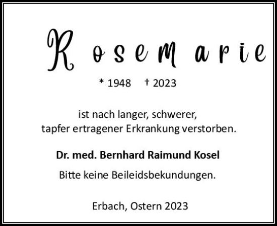 Traueranzeige von Rosemarie  von Odenwälder Echo