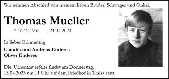 Traueranzeige von Thomas Mueller von Darmstädter Echo
