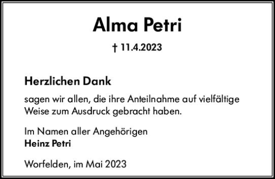 Traueranzeige von Alma Petri von Groß-Gerauer Echo