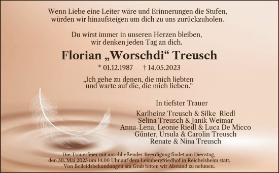 Traueranzeige von Florian Treusch von Odenwälder Echo