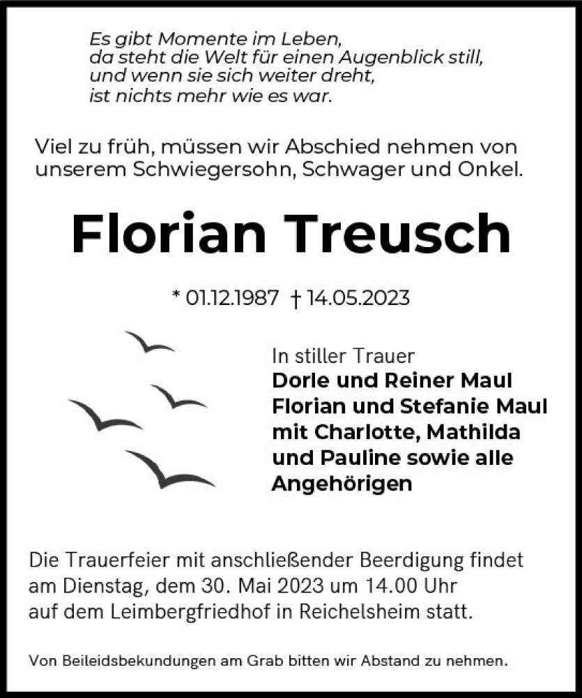  Traueranzeige für Florian Treusch vom 26.05.2023 aus Odenwälder Echo