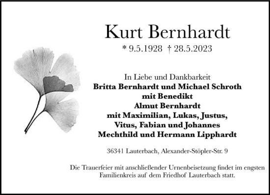 Traueranzeige von Kurt Bernhardt von VRM Trauer