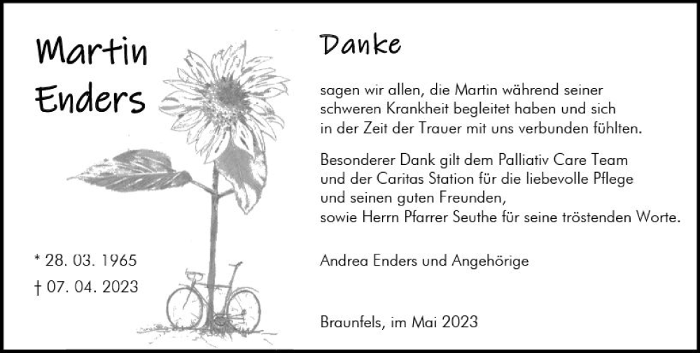  Traueranzeige für Martin Enders vom 20.05.2023 aus Wetzlarer Neue Zeitung