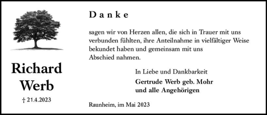 Traueranzeige von Richard Werb von Rüsselsheimer Echo