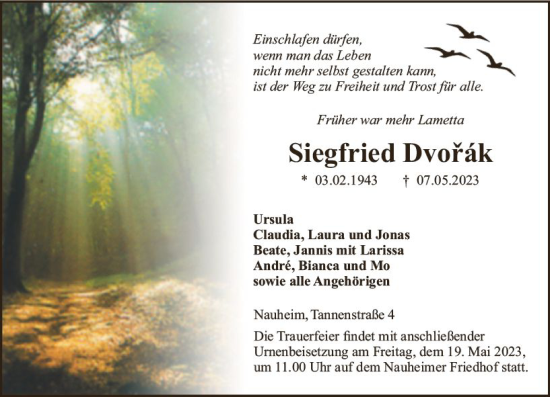Traueranzeige von Siegfried Dvorak von Rüsselsheimer Echo