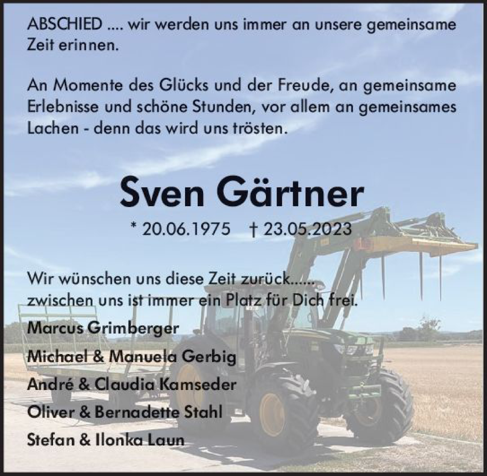  Traueranzeige für Sven Gärtner vom 27.05.2023 aus Groß-Gerauer Echo