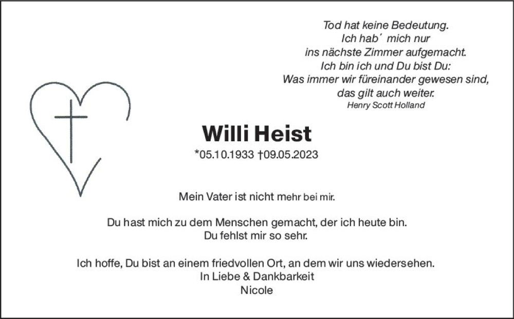  Traueranzeige für Willi Heist vom 20.05.2023 aus Odenwälder Echo