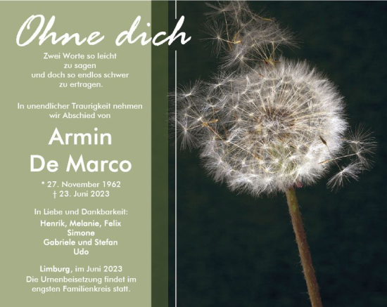 Traueranzeige von Armin De Marco von Nassauische Neue Presse
