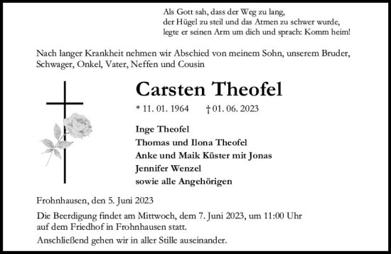 Traueranzeige von Carsten Theofel von Dill Block