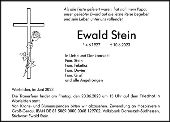 Traueranzeige von Ewald Stein von Groß-Gerauer Echo
