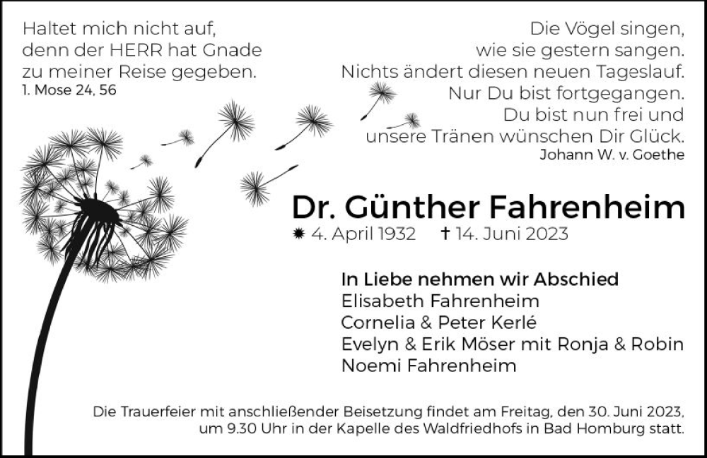  Traueranzeige für Günther Fahrenheim vom 24.06.2023 aus Darmstädter Echo
