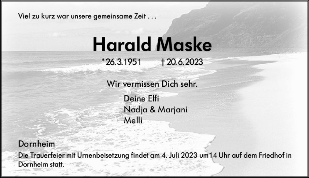  Traueranzeige für Harald Maske vom 01.07.2023 aus Groß-Gerauer Echo