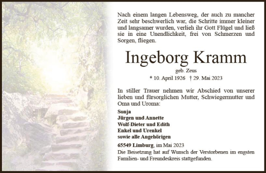 Traueranzeige von Ingeborg Kramm von Nassauische Neue Presse