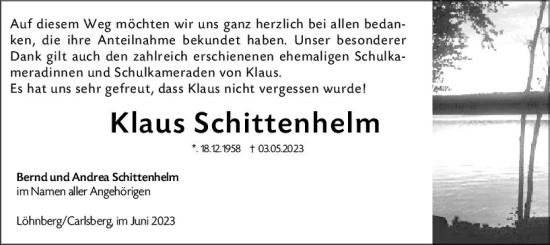 Traueranzeige von Klaus Schittenhelm von Weilburger Tageblatt