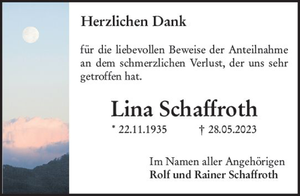  Traueranzeige für Lina Schaffroth vom 24.06.2023 aus Groß-Gerauer Echo