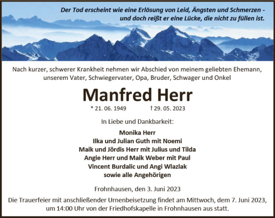 Traueranzeige von Manfred Herr von Dill Block