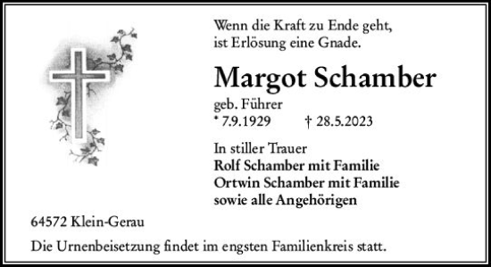 Traueranzeige von Margot Schamber von Groß-Gerauer Echo