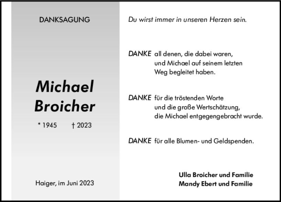 Traueranzeige von Michael Broicher von Dill Block