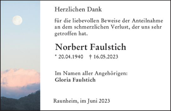 Traueranzeige von Norbert Faulstich von Rüsselsheimer Echo