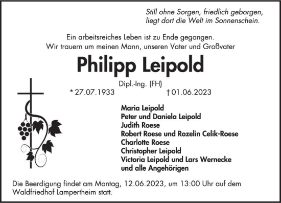 Traueranzeige von Philipp Leipold von Starkenburger Echo
