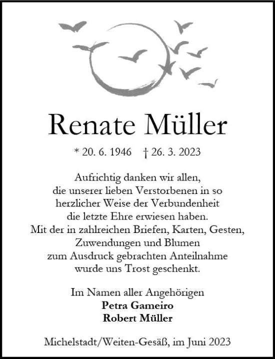 Traueranzeige von Renate Müller von Odenwälder Echo