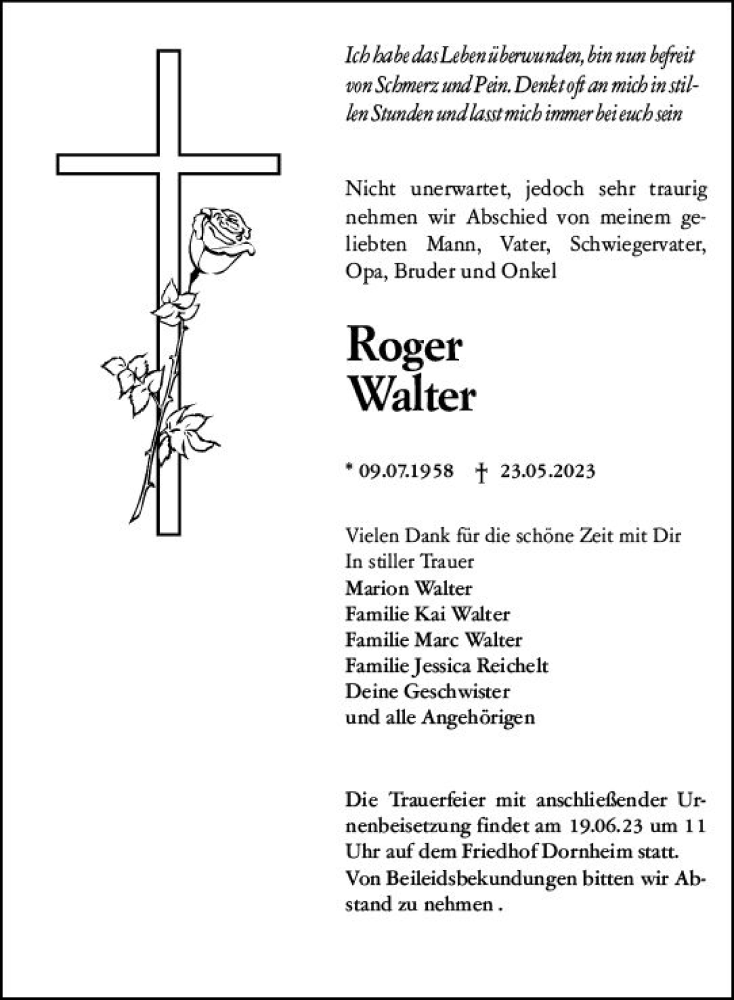  Traueranzeige für Roger Walter vom 14.06.2023 aus Groß-Gerauer Echo