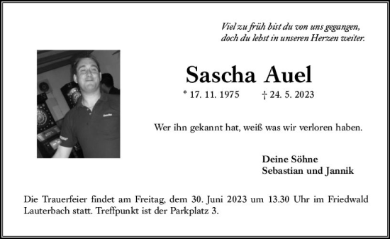 Traueranzeige von Sascha Auel von VRM Trauer