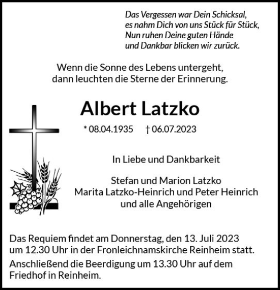 Traueranzeige von Albert Latzko von Darmstädter Echo