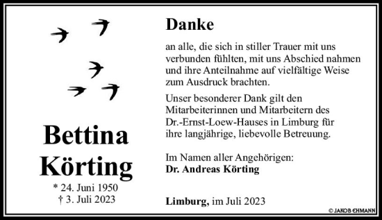 Traueranzeige von Bettina Körting von Nassauische Neue Presse