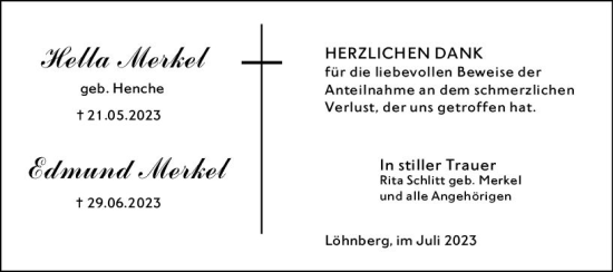 Traueranzeige von Edmund Merkel von Weilburger Tageblatt