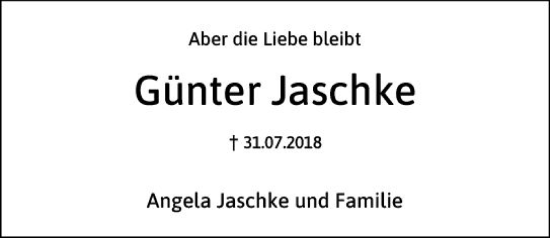 Traueranzeige von Günter Jaschke von Hochheimer Zeitung