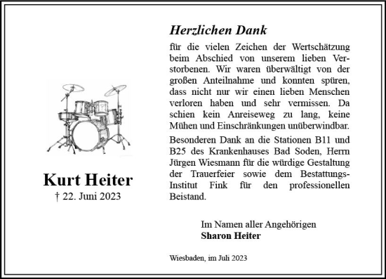 Traueranzeige von Kurt Heiter von Wiesbadener Kurier