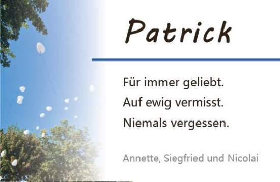Traueranzeige von Patrick Schnetzer von Groß-Gerauer Echo