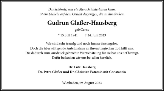 Traueranzeige von Gudrun Glaßer-Hausberg von Wiesbadener Kurier