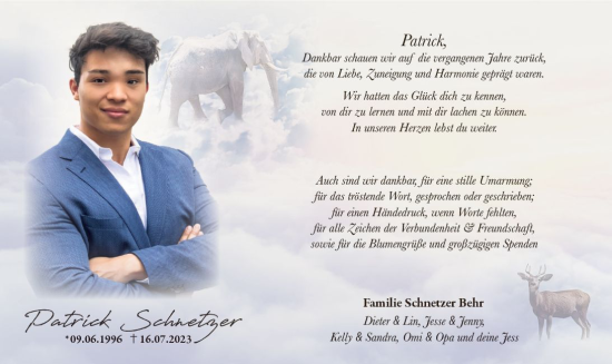 Traueranzeige von Patrick Schnetzer von Groß-Gerauer Echo