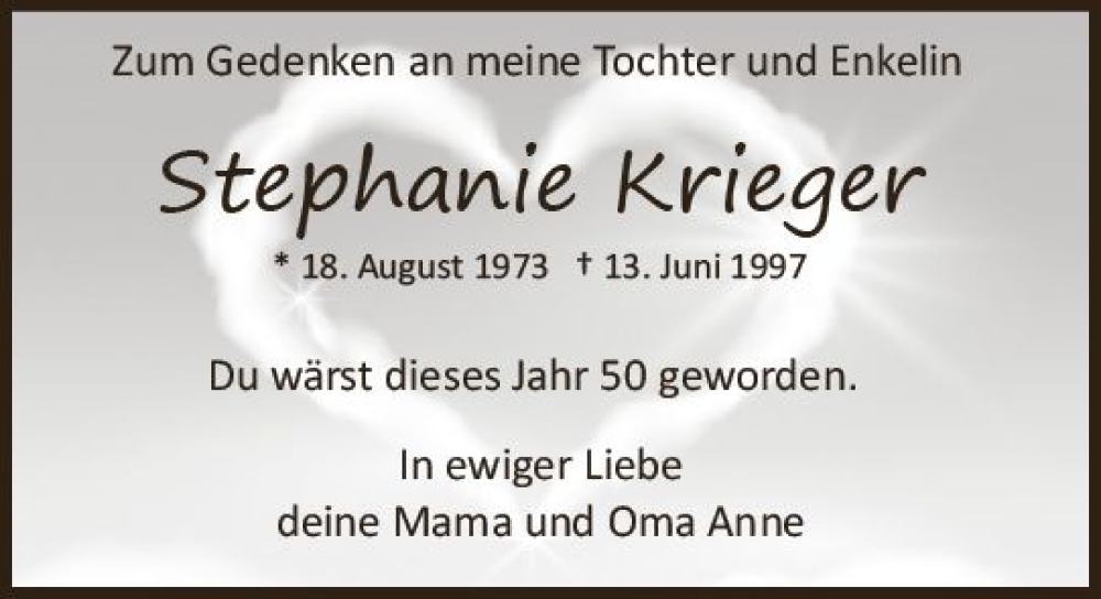  Traueranzeige für Stephanie Krieger vom 12.08.2023 aus Wiesbadener Kurier