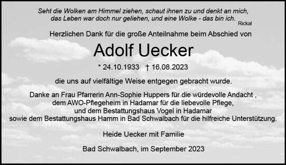  Traueranzeige für Adolf Uecker vom 23.09.2023 aus Idsteiner Land/Untertaunus