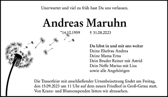 Traueranzeige von Andreas Maruhn von Groß-Gerauer Echo