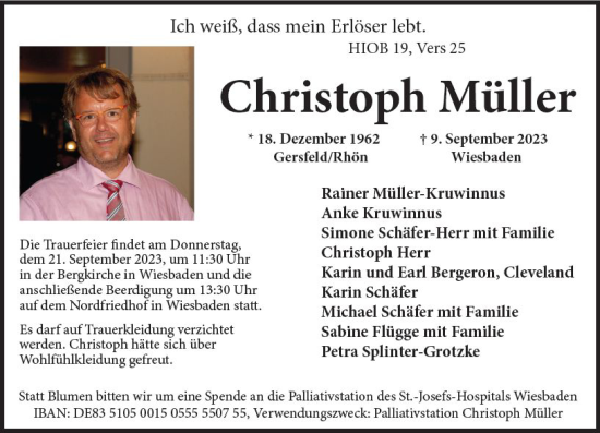 Traueranzeige von Christoph Müller von Wiesbadener Kurier
