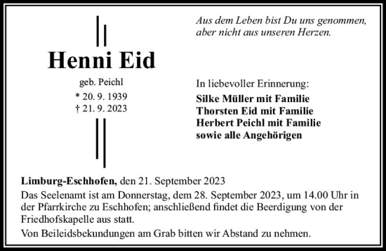 Traueranzeige von Henni Eid von Nassauische Neue Presse