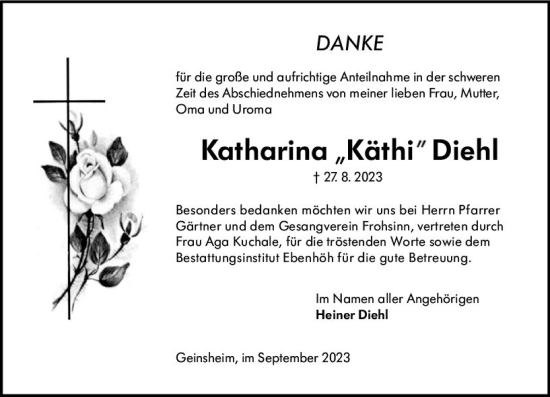 Traueranzeige von Katharina Diehl von Groß-Gerauer Echo
