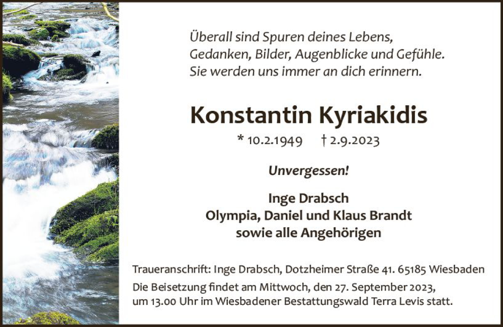  Traueranzeige für Konstantin Kyriakidis vom 23.09.2023 aus Wiesbadener Kurier