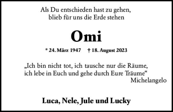 Traueranzeige von Omi  von Wiesbadener Kurier