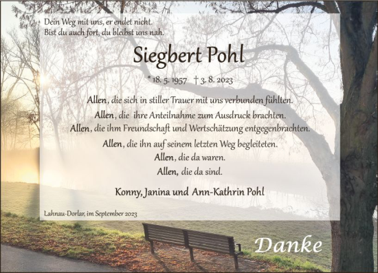 Traueranzeige von Siegbert Pohl von Wetzlarer Neue Zeitung